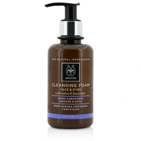Wash*Apivita Cleansing Foam With Olive & Lavender For Face & Eyes 200ml/6.8oz - GlowEssence Care - Embrace the Essence of Radiance with Premium Skincare Solutions