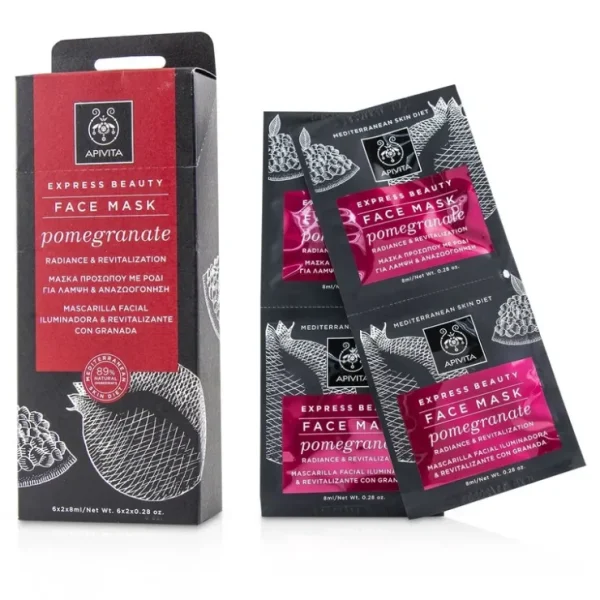 Beauty*Apivita Express Beauty Face Mask with Pomegranate (Radiance & Revitalization) 6x(2x8ml) - GlowEssence Care - Embrace the Essence of Radiance with Premium Skincare Solutions