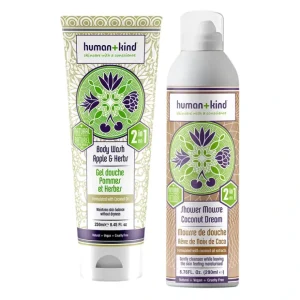 Wash*Body Wash by Human+Kind for Unisex - 2 Pc Kit 8.45oz Body Wash - Apple and Herbs, 6.76oz Shower Mousse Bodywash - Coconut Dream - GlowEssence Care - Embrace the Essence of Radiance with Premium Skincare Solutions