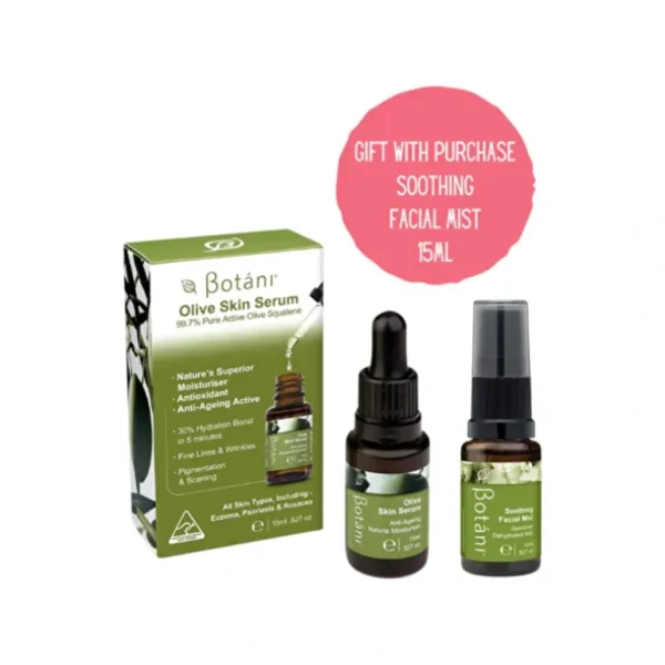 New Botani Olive Skin Serum BONUS Soothing Facial Mist 15ml - GlowEssence Care - Embrace the Essence of Radiance with Premium Skincare Solutions