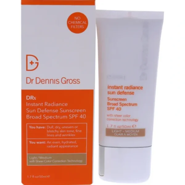 Store Dr. Dennis Gross Instant Radiance Sun Defense Spf 40 - Light-Medium by Dr. Dennis Gross for Unisex - 1.7 oz Cream - GlowEssence Care - Embrace the Essence of Radiance with Premium Skincare Solutions