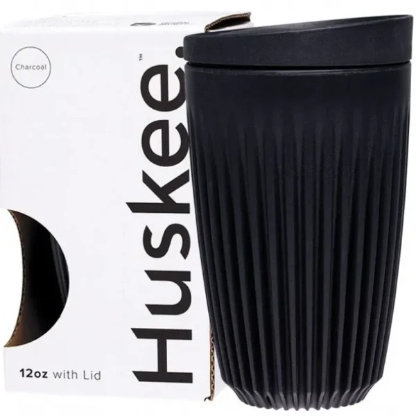 Wash<Huskee Reusable Coffee Cup Charcoal 354ml - GlowEssence Care - Embrace the Essence of Radiance with Premium Skincare Solutions