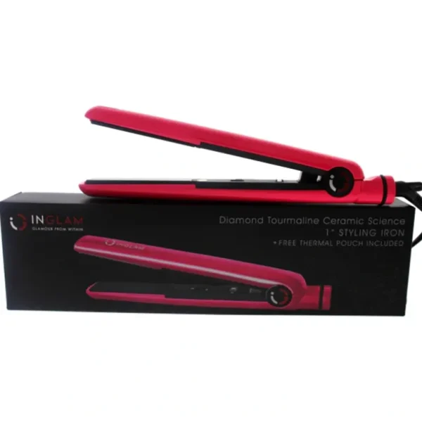 Best Sale Inglam Diamond Ceramic Tourmaline Flat Iron - HSA061CP Hot Pink by Inglam for Unisex - 1 Inch Flat Iron - GlowEssence Care - Embrace the Essence of Radiance with Premium Skincare Solutions