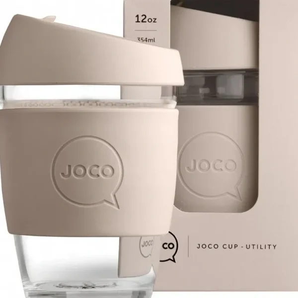 Wash<Joco Reusable Glass Utility Cup Sandstone 354ml - GlowEssence Care - Embrace the Essence of Radiance with Premium Skincare Solutions