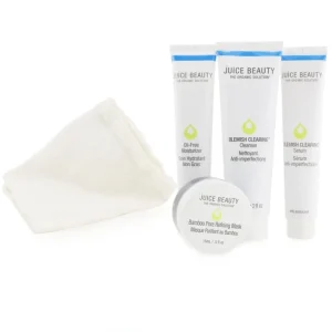 Wash<Juice Beauty Blemish Clearing Solutions Kit : Cleanser + Serum + Moisturizer + Mask + Washcloth (Exp Date: 01/2023) 4pcs+1cloth - GlowEssence Care - Embrace the Essence of Radiance with Premium Skincare Solutions