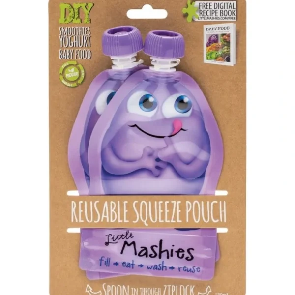Clearance Little Mashies Reusable Squeeze Pouch Purple 2 X 130ml - GlowEssence Care - Embrace the Essence of Radiance with Premium Skincare Solutions
