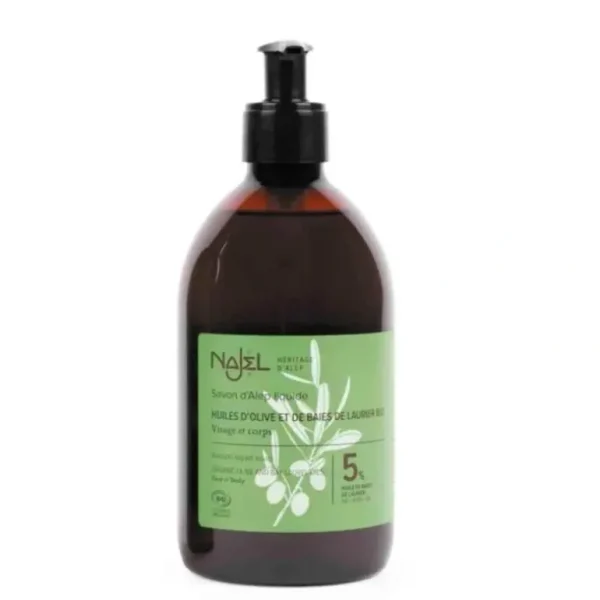 Wash<NAJEL NAJEL - Organic Aleppo Liquid Soap 5% BLO Fixed Size - GlowEssence Care - Embrace the Essence of Radiance with Premium Skincare Solutions