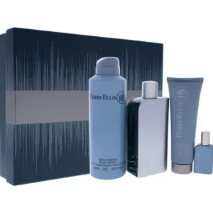 Best Sale Perry Ellis 18 by Perry Ellis for Men - 4 Pc Gift Set 3.4oz EDT Spray, 0.25oz EDT Spray, 6oz Body Spray, 3oz Hair and Body Wash - GlowEssence Care - Embrace the Essence of Radiance with Premium Skincare Solutions