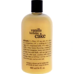Discount Philosophy Vanilla Birthday Cake by Philosophy for Unisex - 16 oz Shampoo, Shower Gel and Bubble Bath - GlowEssence Care - Embrace the Essence of Radiance with Premium Skincare Solutions