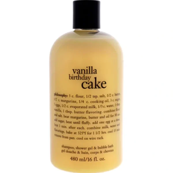 Wash*Philosophy Vanilla Birthday Cake by Philosophy for Unisex - 16 oz Shampoo, Shower Gel and Bubble Bath - GlowEssence Care - Embrace the Essence of Radiance with Premium Skincare Solutions