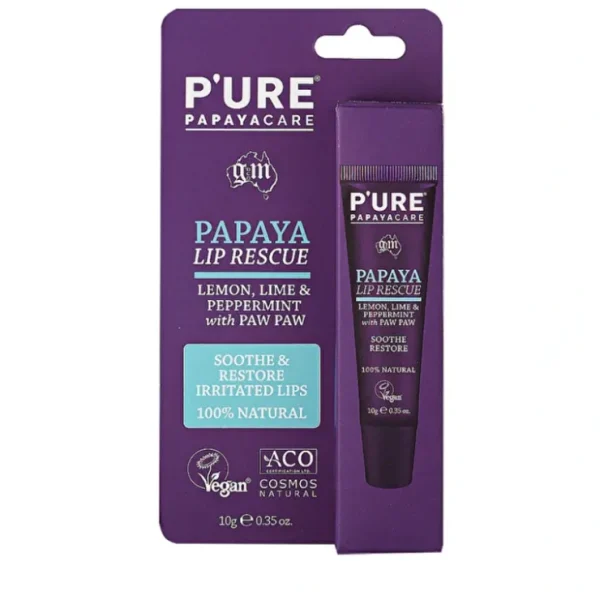 Lip-care*P'URE Papayacare Papaya Lip Rescue (Lemon, Lime & Peppermint with Paw Paw) 10g - GlowEssence Care - Embrace the Essence of Radiance with Premium Skincare Solutions