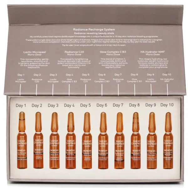 New Sarah Chapman Skinesis Radiance Recharge System 10x1ml/0.03oz - GlowEssence Care - Embrace the Essence of Radiance with Premium Skincare Solutions