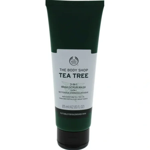 Wash*The Body Shop Tea Tree 3-in-1 Wash.Scrub.Mask by The Body Shop for Unisex - 4.2 oz Mask - GlowEssence Care - Embrace the Essence of Radiance with Premium Skincare Solutions