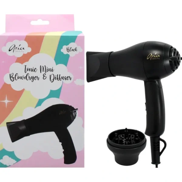 Beauty*Tonic Mini Blow Dryer and Diffuser - Black by Aria Beauty for Women - 1 Pc Hair Dryer - GlowEssence Care - Embrace the Essence of Radiance with Premium Skincare Solutions
