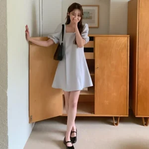 Wash*Trendywhere Square Neck Loose Fit Puff Sleeve Mini Dress Free (XS-M) - GlowEssence Care - Embrace the Essence of Radiance with Premium Skincare Solutions