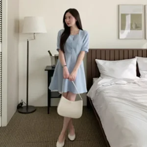 Wash*Trendywhere Square Neck Puff Sleeve Button Front Dress Free (XS-M) - GlowEssence Care - Embrace the Essence of Radiance with Premium Skincare Solutions