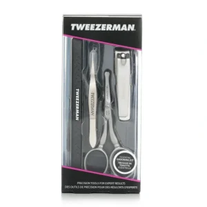 Online Tweezerman Essential Grooming Kit: Fingernail Clipper + Facial Hair Scissors + Nail Cleaner + Splinter Removal 4pcs - GlowEssence Care - Embrace the Essence of Radiance with Premium Skincare Solutions