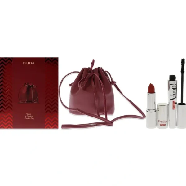Lip-care*Vamp! Mascara and Petalips Set by Pupa Milano for Women - 3 Pc 0.32oz Vamp! Mascara - 100 Black, 0.123oz Lipstick - 015, Bucket Bag - GlowEssence Care - Embrace the Essence of Radiance with Premium Skincare Solutions