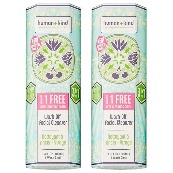 Discount Wash-Off Facial Cleanser - Pack of 2 by Human+Kind for Unisex - 3.38 oz Cleanser - GlowEssence Care - Embrace the Essence of Radiance with Premium Skincare Solutions