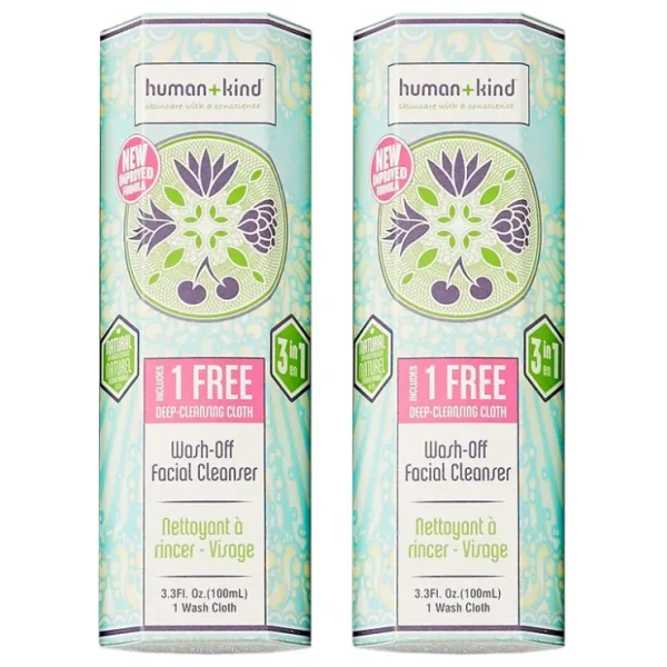 Wash*Wash-Off Facial Cleanser - Pack of 2 by Human+Kind for Unisex - 3.38 oz Cleanser - GlowEssence Care - Embrace the Essence of Radiance with Premium Skincare Solutions